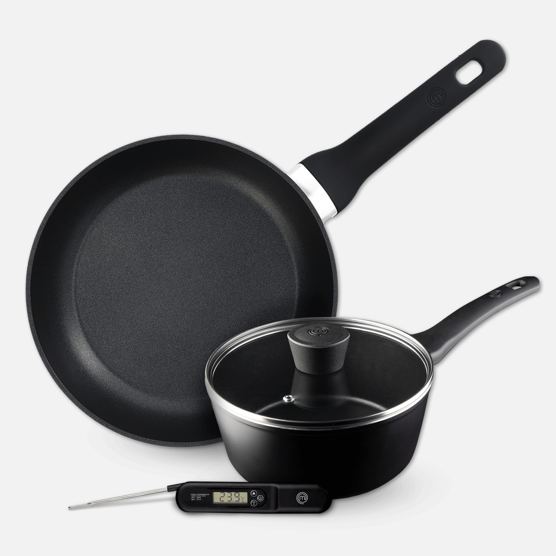 UK MASTERCHEF COOKWARE OFFER 3PCS PAN SETS ESSENTIAL KITCHENWARE