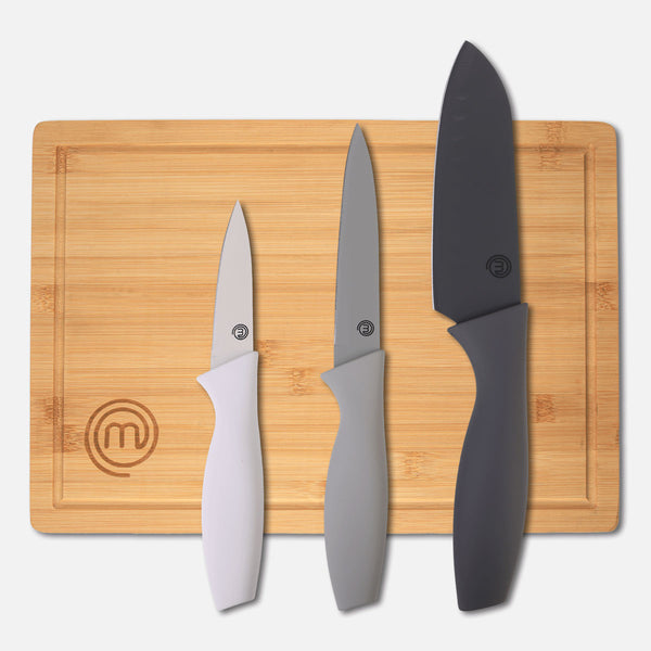 UK MASTERCHEF KNIFE & BOARD SET 4PCS KNIFE & BOARD SETS EARTH TONES KITCHENWARE