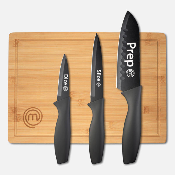 UK MASTERCHEF KNIFE & BOARD SET 4PCS KNIFE & BOARD SETS ESSENTIAL KITCHENWARE