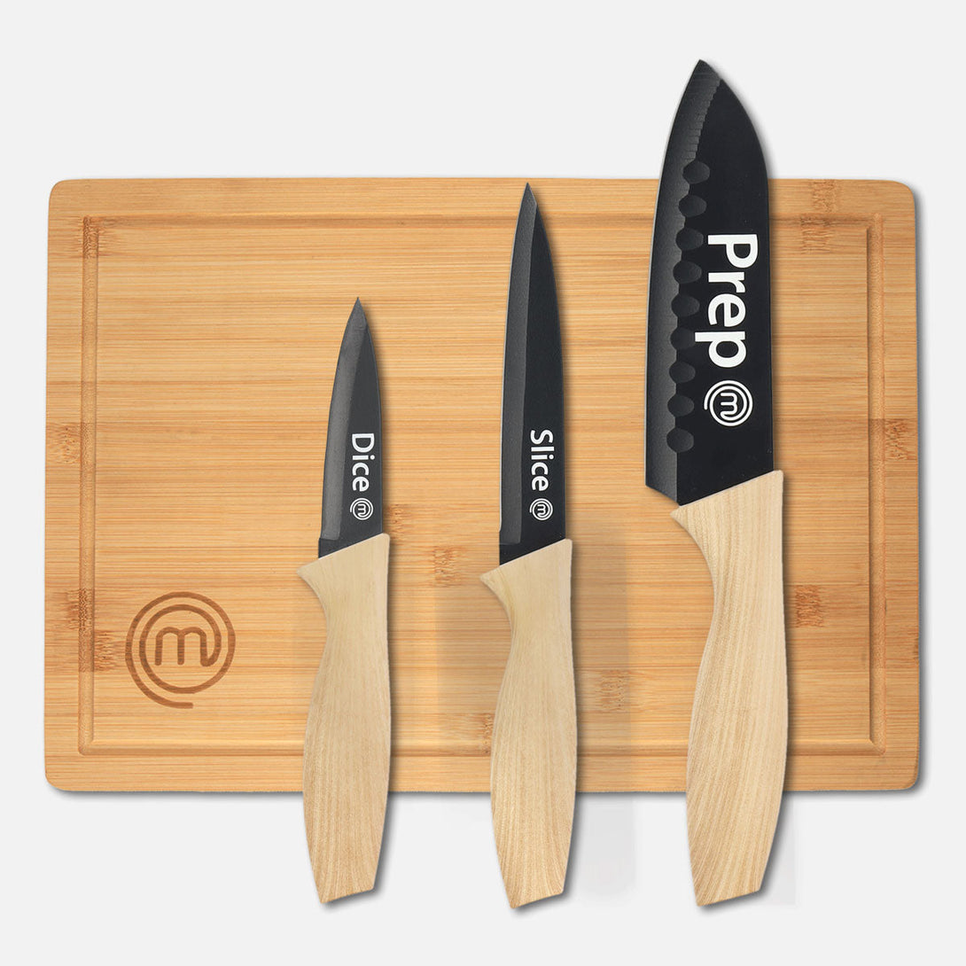 UK MASTERCHEF KNIFE & BOARD SET 4PCS KNIFE & BOARD SETS NATURAL KITCHENWARE