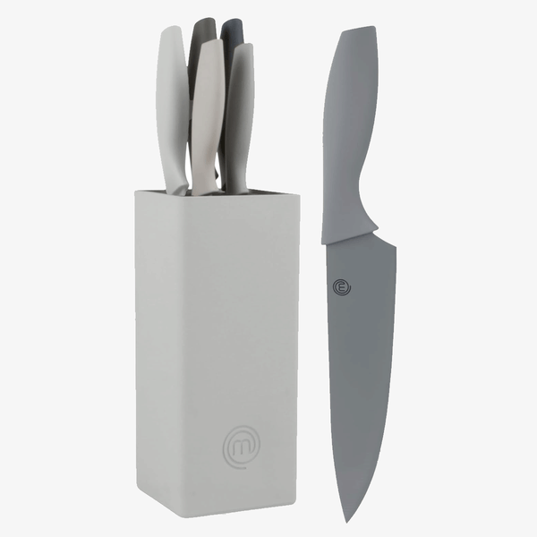 UK MASTERCHEF KNIVES & BLOCK 5PCS KNIFE BLOCKS EARTH GREY KITCHENWARE